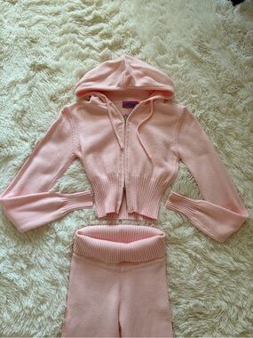 Edikted Pink Knit Hoodie & Pants Set